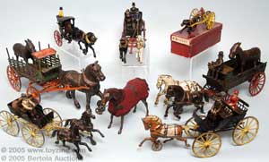 Another glimpse into the early years of cast iron horse drawn toys and Ives creations with Ives animals shown on Welker Crosby&rsquo;s and Ives&rsquo; delivery wagons