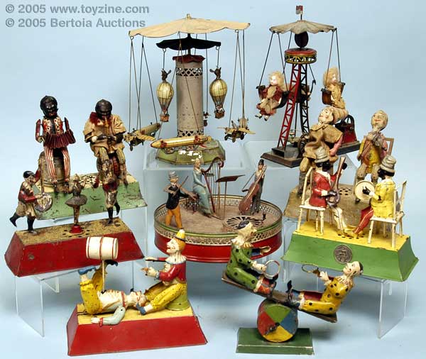 Hand painted tin toys from Europe will include Guntherman entries such as the musicians, dancers, and many circus theme varieties