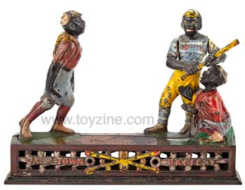 DarkTown Battery Baseball Cast Iron Mechanical Bank J & E Stevens Co. Baseball Bank, Cast Iron Mechanical Bank