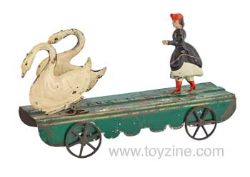 Twin Swans and Figure Tin Mechanical Toy