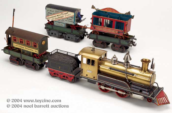 Marklin &ldquo;Circus&rdquo; Train - This wonderful set is comprised of a live steam American profile engine and tender, and three of the most highly prized &ldquo;goods&rdquo; wagons made by Marklin