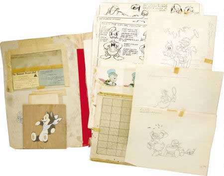 A sample portfolio of Disney Animation c. 1940&rsquo;s including Donald Duck, Jiminy Cricket and others went for $7,767.50