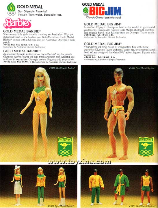 Mattel 1976 Olympics Barbie, Ken, Big Jim