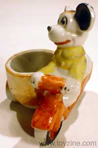 MICKEY MOUSE - EGGCUP - 1960 - JAPAN, lustreware china Mickey on bike with copyright Walt Disney Productions