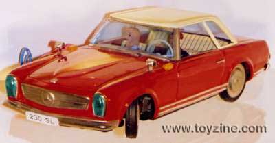 Mercedes 230SL tin, Battery operated car, made in Japan by Yanoman. Rare!, Has a driving wedding couple