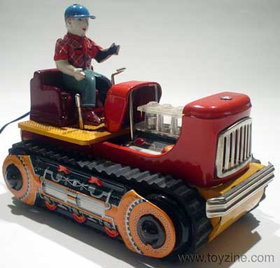 TRACTOR - TIN- 1960s - JAPAN, battery operated all tin tractor with tin driver