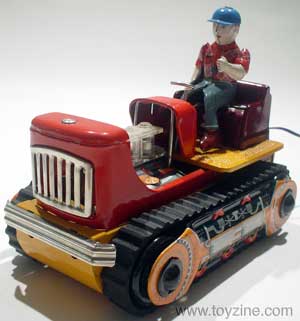 TRACTOR - TIN- 1960s - JAPAN, battery operated all tin tractor with tin driver